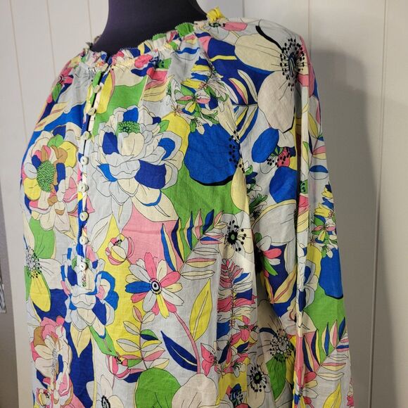 Talbots Top Womens Size Large Floral Popover Ruffle Collar Cotton - Picture 3 of 8